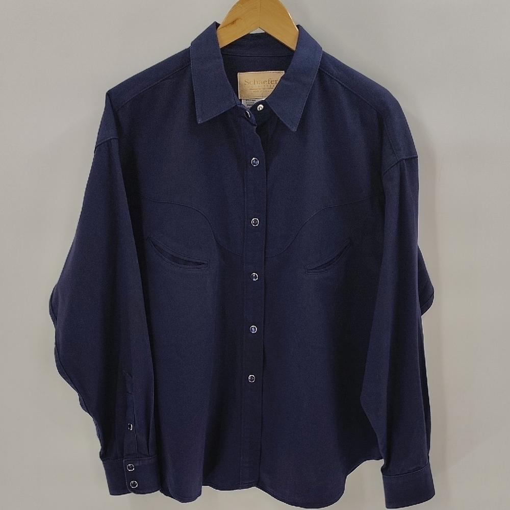 Schaefer Outfitters Pearl Snap Down Size XL navy Western Long Sleeve Shirt USA
